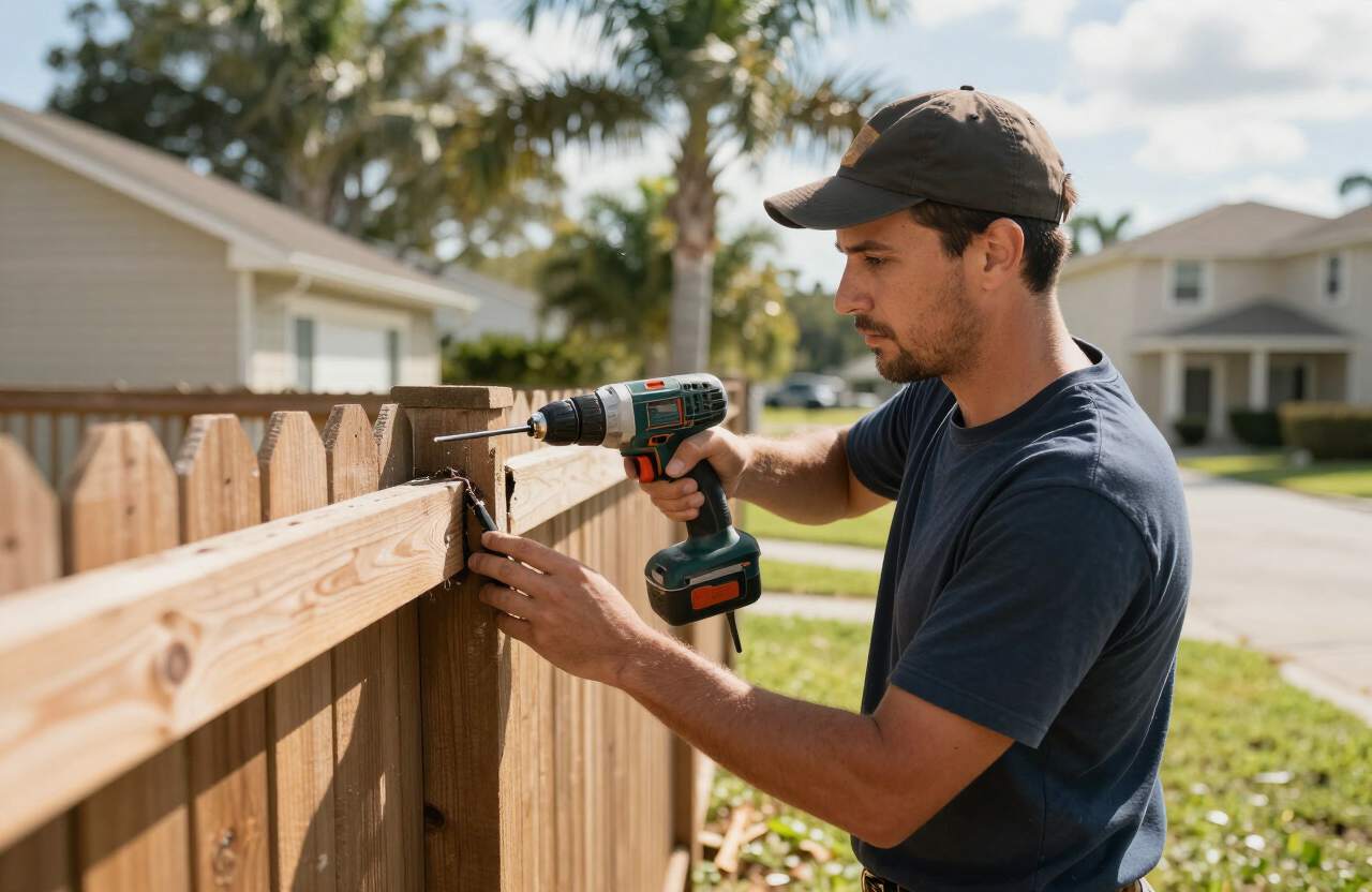 Handyman repairing a fence in Tampa FL