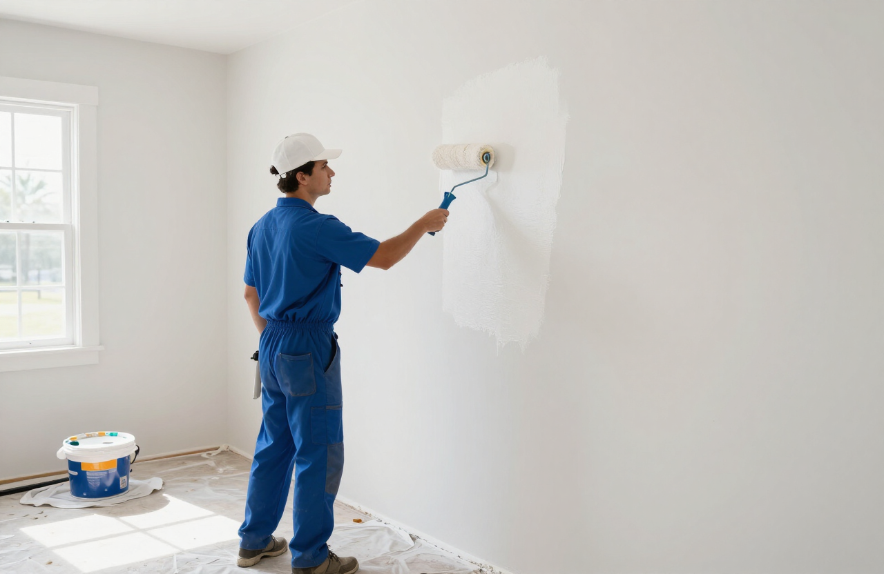 Handyman painting an interior wall in Tampa FL