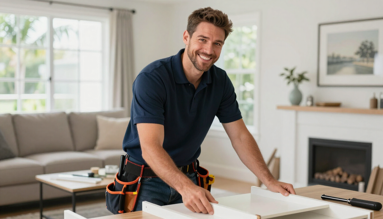 Licensed handyman completing furniture assembly in Tampa FL
